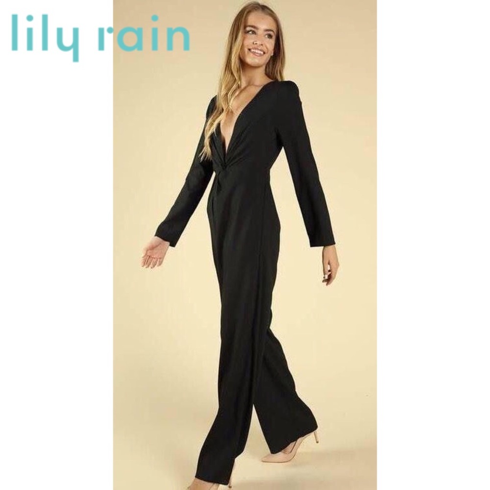 Lily Rain V Neck Open Back Jumpsuit